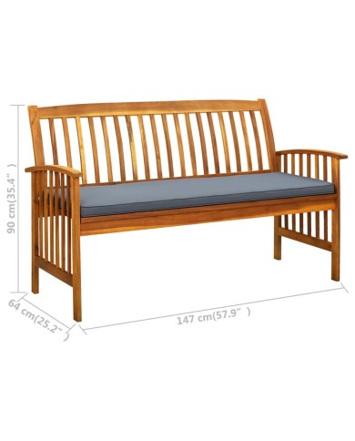 Banc de jardin avec coussin 147 cm Bois d'acacia massif