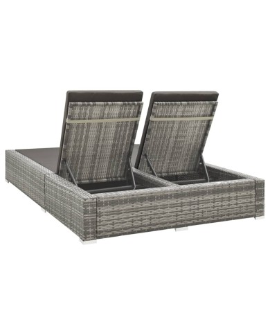 Chaise longue double Résine tressée Gris