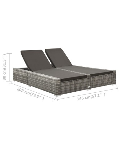 Chaise longue double Résine tressée Gris
