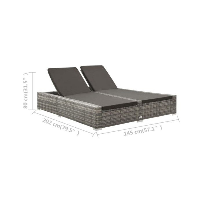 Chaise longue double Résine tressée Gris