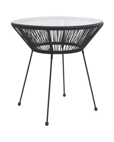 Table de salle à manger de jardin Noir Ø70x74 cm Rotin et verre