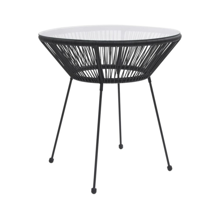 Table de salle à manger de jardin Noir Ø70x74 cm Rotin et verre