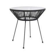 Table de salle à manger de jardin Noir Ø70x74 cm Rotin et verre