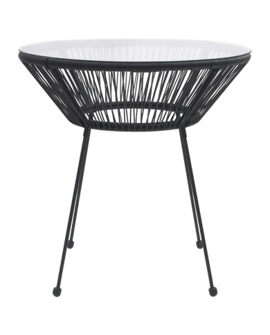 Table de salle à manger de jardin Noir Ø70x74 cm Rotin et verre