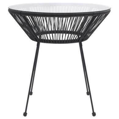 Table de salle à manger de jardin Noir Ø70x74 cm Rotin et verre