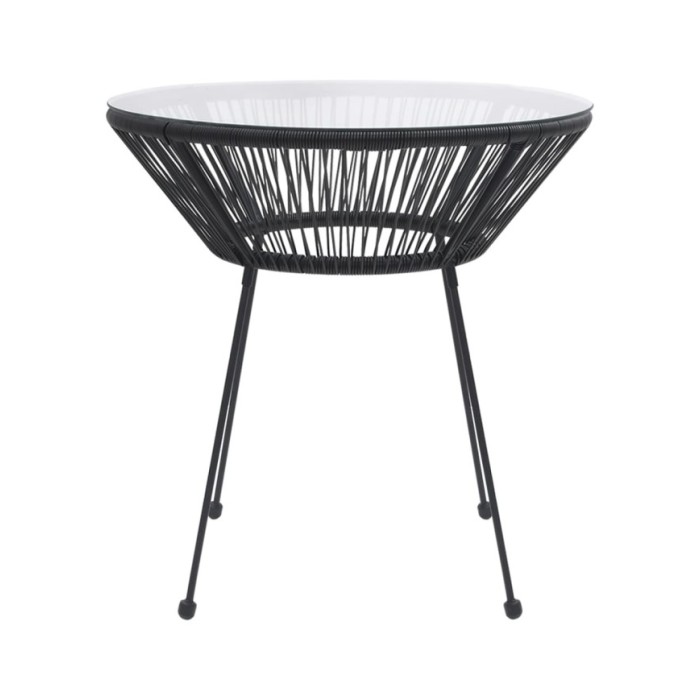Table de salle à manger de jardin Noir Ø70x74 cm Rotin et verre