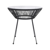 Table de salle à manger de jardin Noir Ø70x74 cm Rotin et verre
