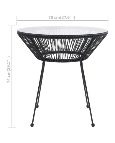 Table de salle à manger de jardin Noir Ø70x74 cm Rotin et verre