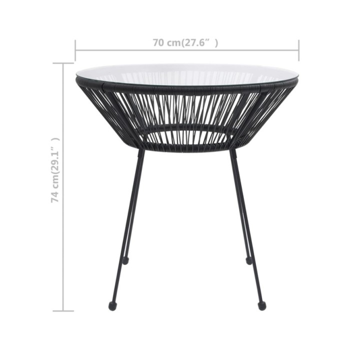 Table de salle à manger de jardin Noir Ø70x74 cm Rotin et verre