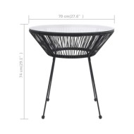 Table de salle à manger de jardin Noir Ø70x74 cm Rotin et verre