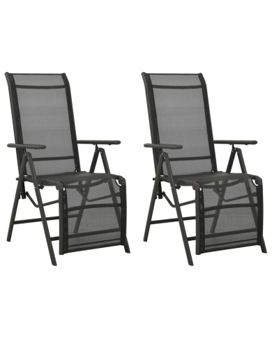 Chaises inclinables de jardin 2 pcs Textilène et aluminium Noir