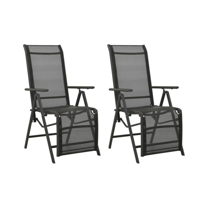 Chaises inclinables de jardin 2 pcs Textilène et aluminium Noir