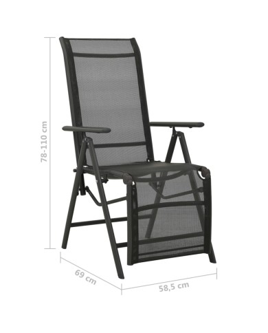 Chaises inclinables de jardin 2 pcs Textilène et aluminium Noir