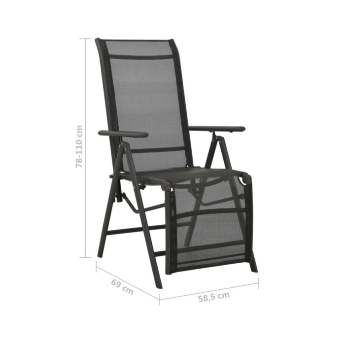 Chaises inclinables de jardin 2 pcs Textilène et aluminium Noir
