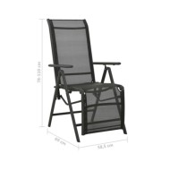 Chaises inclinables de jardin 2 pcs Textilène et aluminium Noir