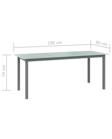 Table de jardin Gris clair 190x90x74 cm Aluminium et verre