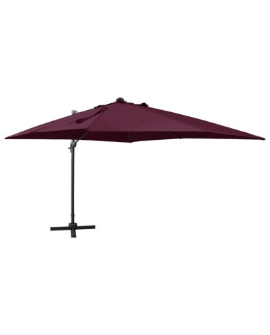Parasol déporté avec mât et lumières LED Rouge bordeaux 300 cm
