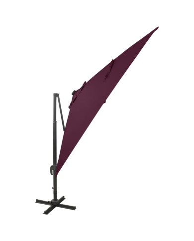 Parasol déporté avec mât et lumières LED Rouge bordeaux 300 cm