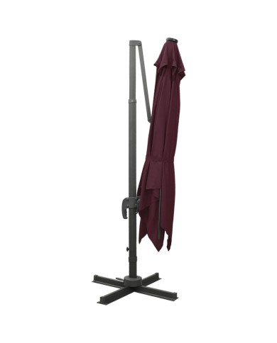 Parasol déporté avec mât et lumières LED Rouge bordeaux 300 cm