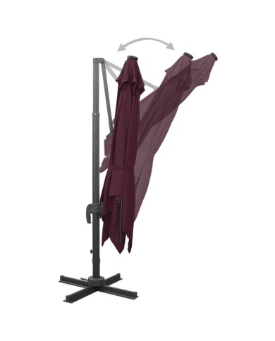 Parasol déporté avec mât et lumières LED Rouge bordeaux 300 cm