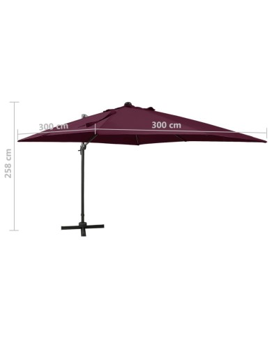 Parasol déporté avec mât et lumières LED Rouge bordeaux 300 cm