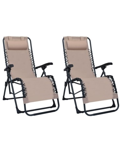Chaises pliables de terrasse 2 pcs Taupe Textilène
