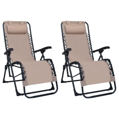 Chaises pliables de terrasse 2 pcs Taupe Textilène