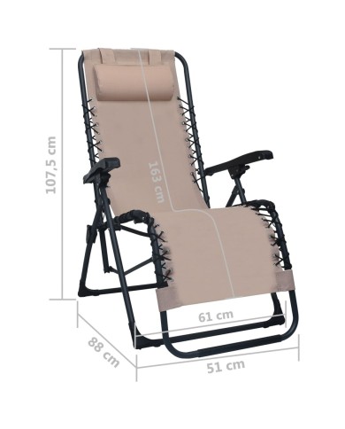 Chaises pliables de terrasse 2 pcs Taupe Textilène
