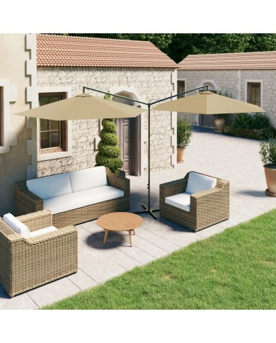 Parasol double avec mât en acier Taupe 600 cm
