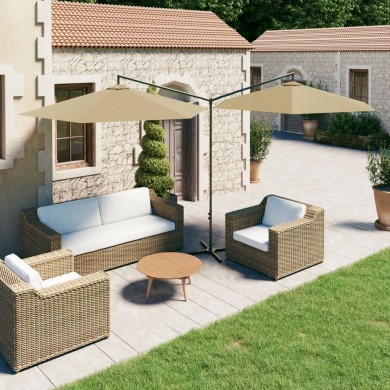 Parasol double avec mât en acier Taupe 600 cm