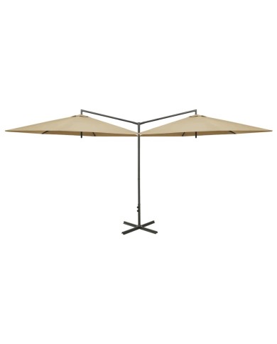 Parasol double avec mât en acier Taupe 600 cm
