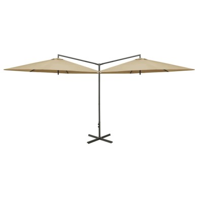Parasol double avec mât en acier Taupe 600 cm