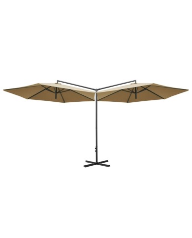 Parasol double avec mât en acier Taupe 600 cm