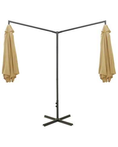 Parasol double avec mât en acier Taupe 600 cm
